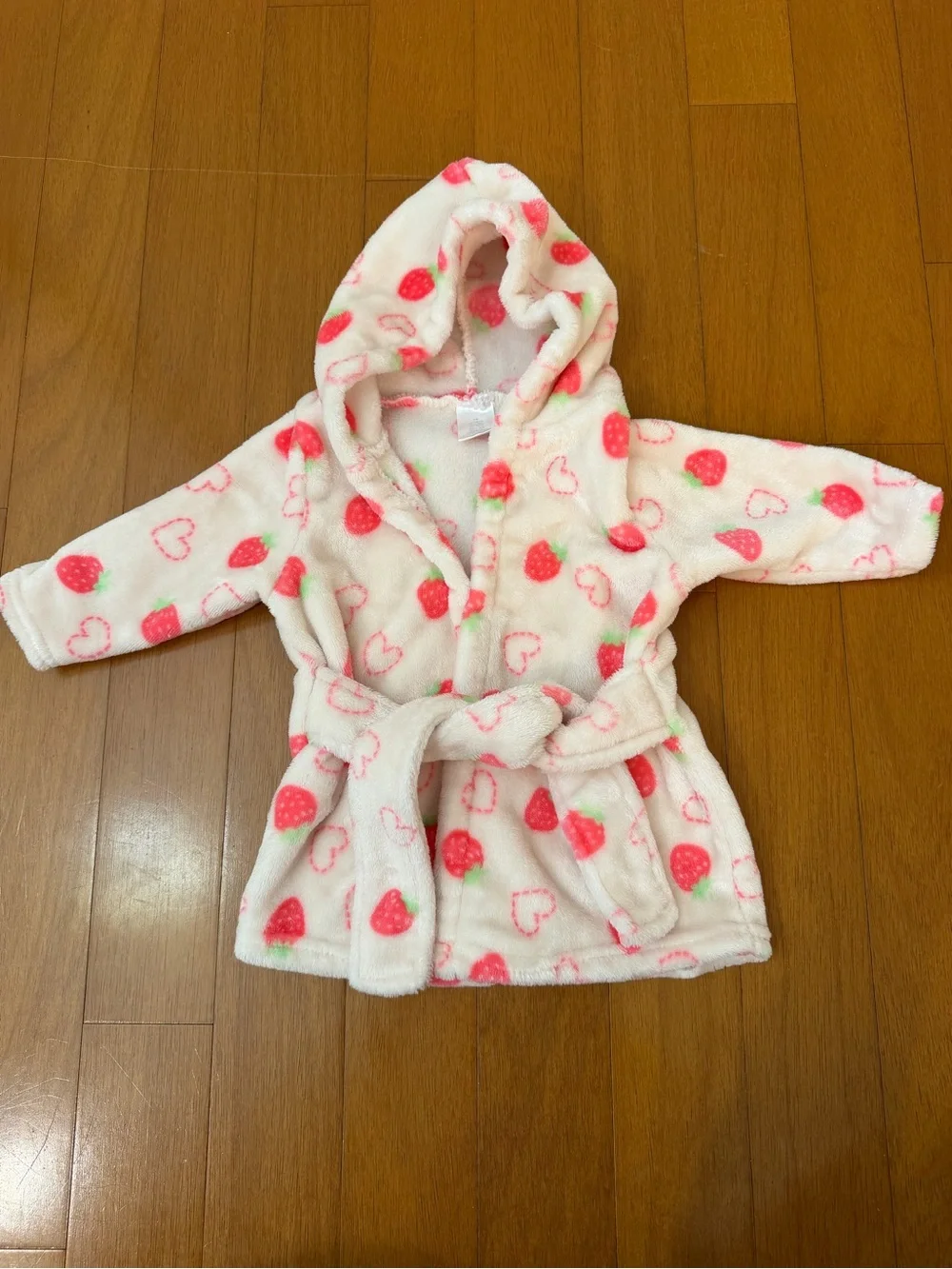 Carter's Cream Plush Hooded Plush Robe with Red Strawberry Print